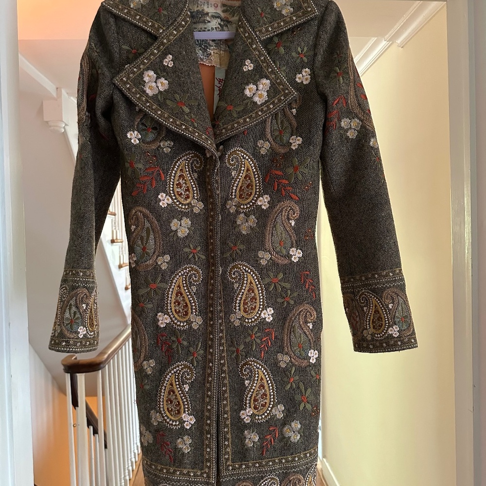Johnny Was Biya Wool/Tweed blend Embroidered Floral & Paisley Coat -Autumn hues